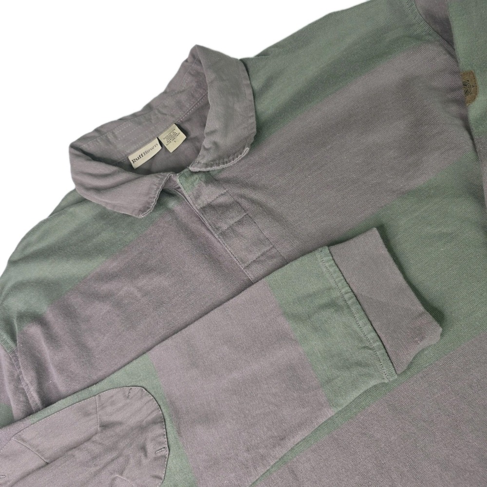 Ruff Hewn Men's Shirt Large Green Long Sleeve Elbow Patches Rugby Vintage Y2K